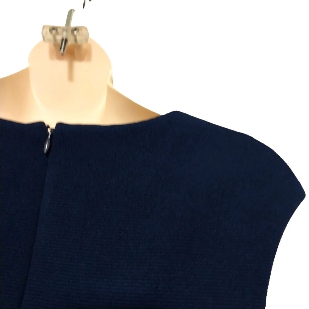 Navy Cap-Sleeve Sheath Dress